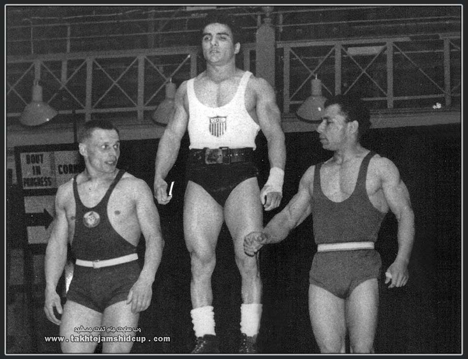 1956 Summer Olympics Weightliftin Bantamweight 56 kg  Charles Vinci - Vladimir Stogov - Mahmoud Namjoo  محمود نامجو المپیک ملبورن 1956